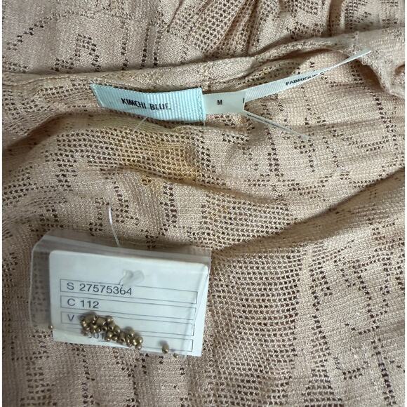 Kimchi Anthropologie Women Babydoll Top Blouse Medium M Tan Lace Bead Sccop New - Picture 7 of 8